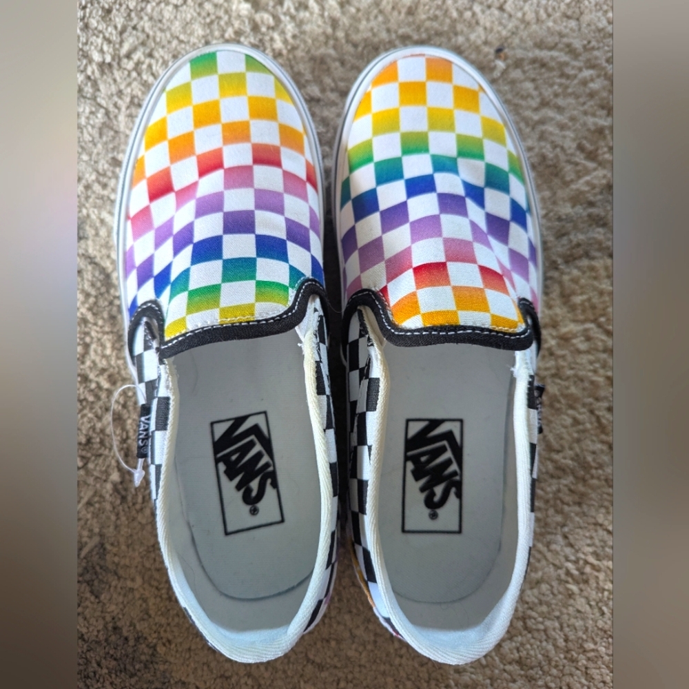 Vans Off The Wall WMNS Classic Slip-On Rainbow Checkerboard Sneaker Size…